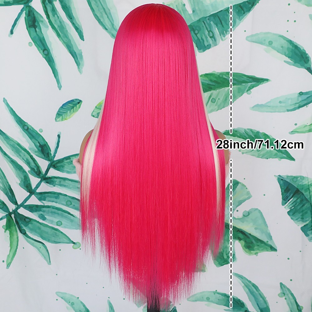 Glueless Skunk Stripe Hair 13×4 Free Part Long Straight Heat Resistant Synthetic