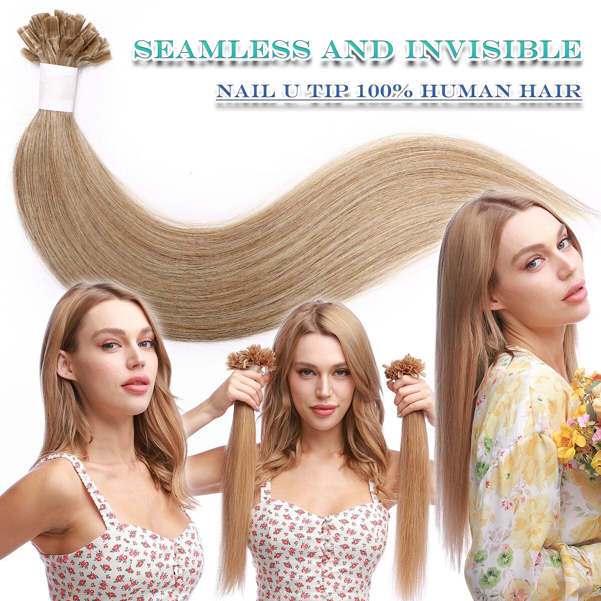 THICK 100PCS Russian 100 Remy Human Hair Extensions Nail U Tip Keratin Pre Bond