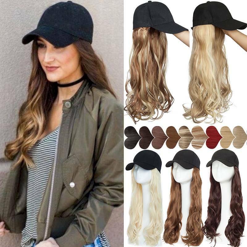 Baseball Cap Hat Hair Ombre Long Wavy Hair Fake Hair Extensions Ball Cap Hat 18″