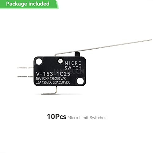 10Pcs Lead Limit Switch Long Straight Hinge Lever, SPDT 1NO 1NC Snap V-153-1C25