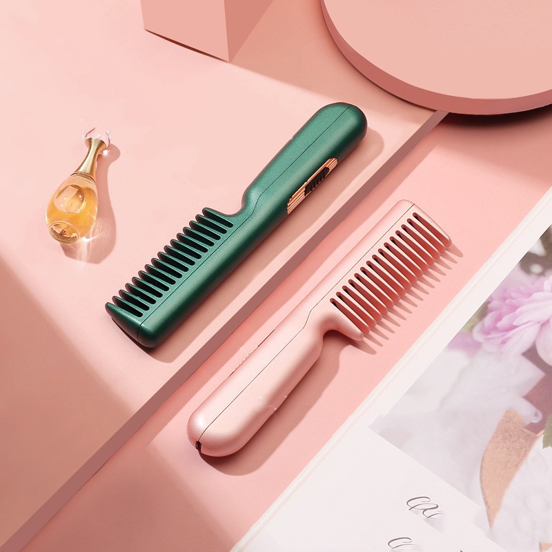 2 In 1 Wireless Straight Hair Comb Portable USB Charging Negative -Ion Smoothing