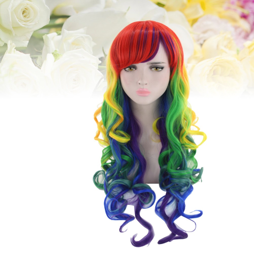 Gradient Color High Temperature Fiber Wig Wavy Curly Hair Wig for Cosplay Party