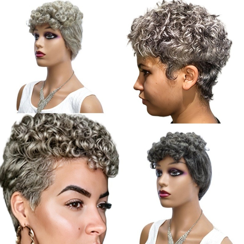 Full Machine Made Hair Wig None Lace Gray Mix Salt And Pepper Ready
