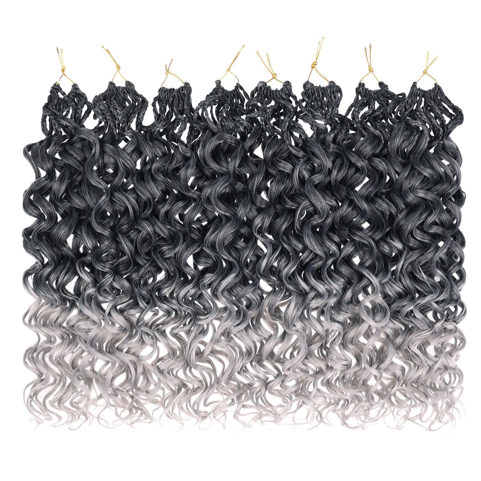 Leeven Gogo Curl Crochet Hair 10″ 8 Packs Ombre Gray Ocean Wave Braids