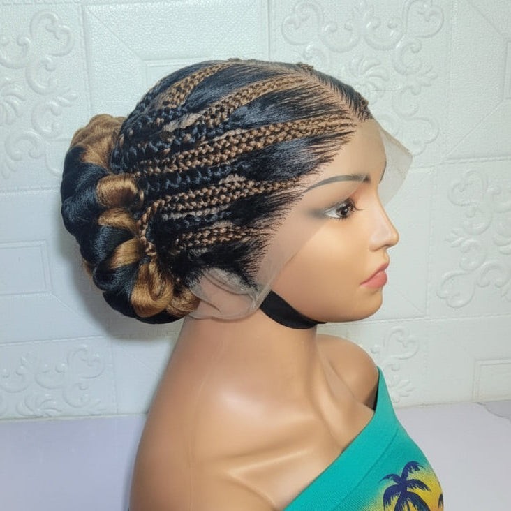 Handmade Cornrow Bun Braided Wig. Full Lace Cap.
