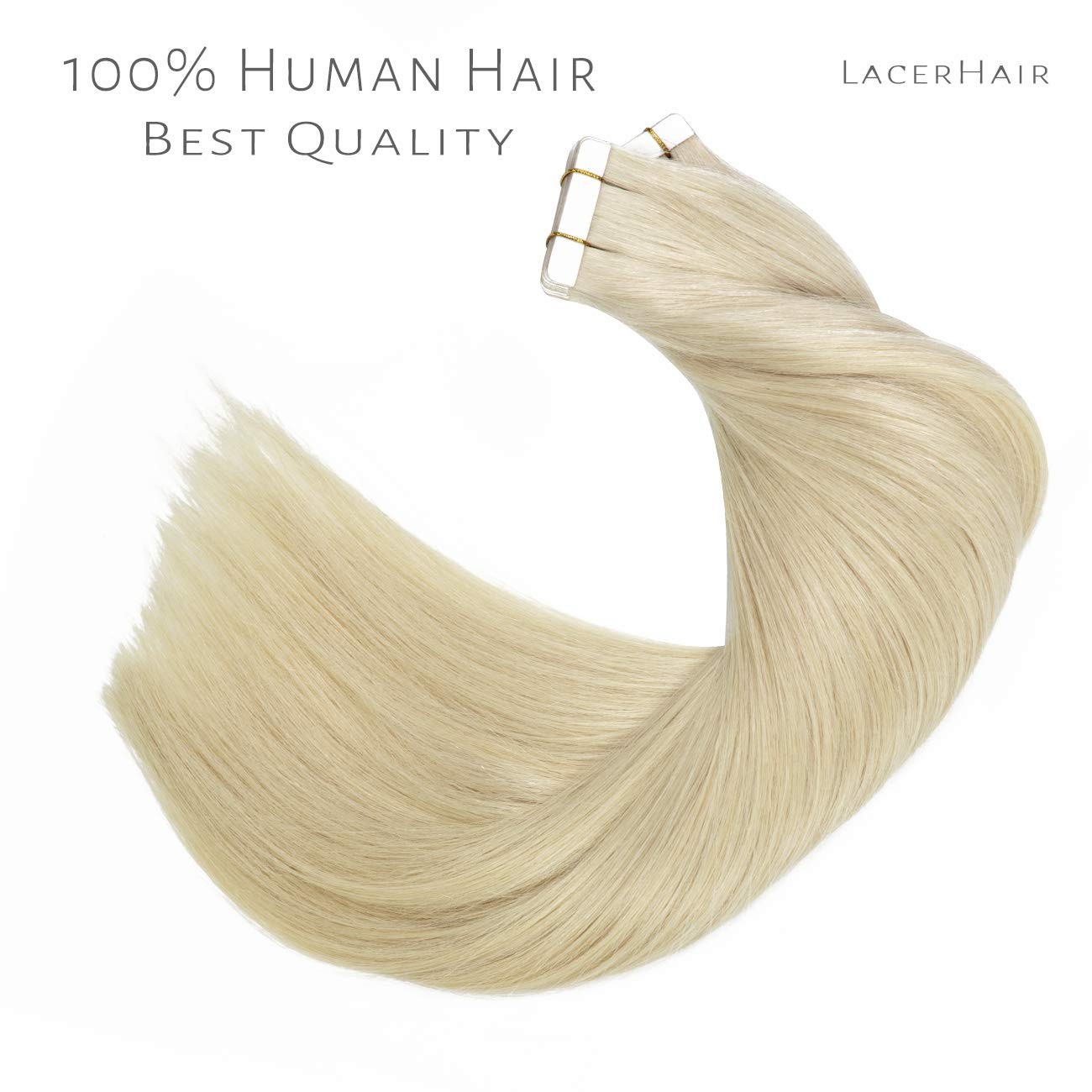 Lacer Blonde Tape-In Hair Extensions Human Hair Light Platinum Blonde 22″ 50g 20