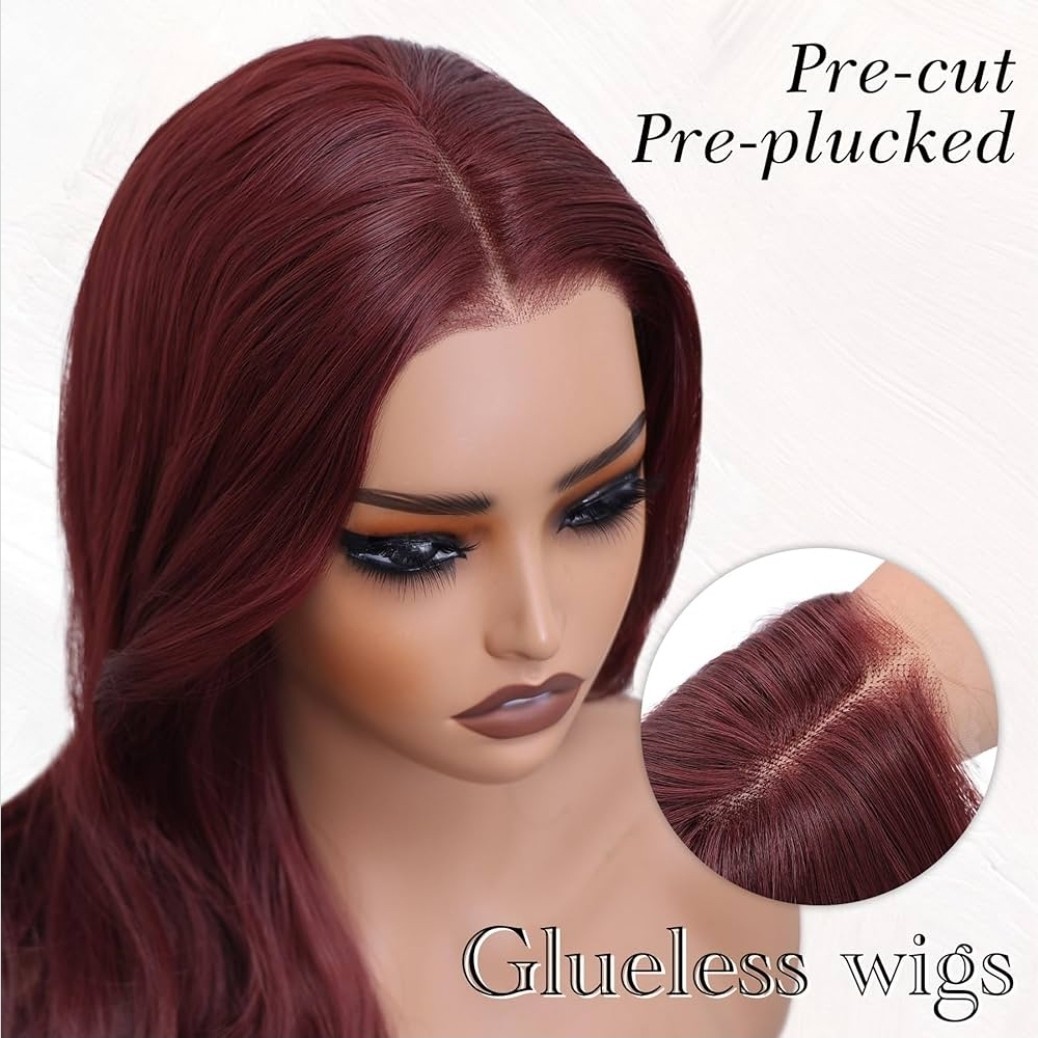 Hd Lace wig Wine Red Wig with Heat Resistant Natural Blended Hair Glueless