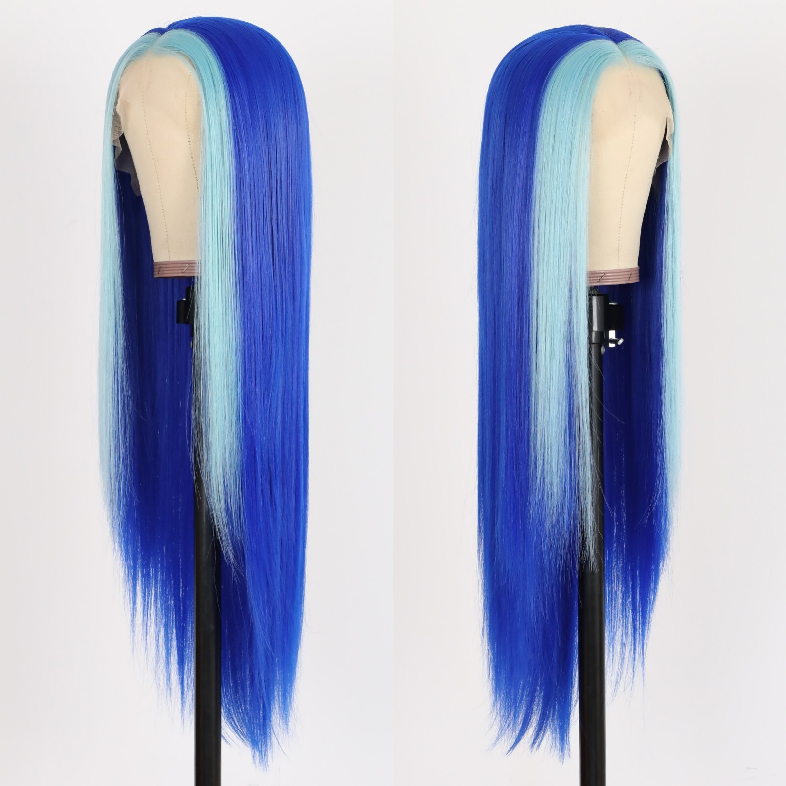 Blue Highlight Wigs Long Straight Hair Natural Heat Resistant Glueless Women Wig