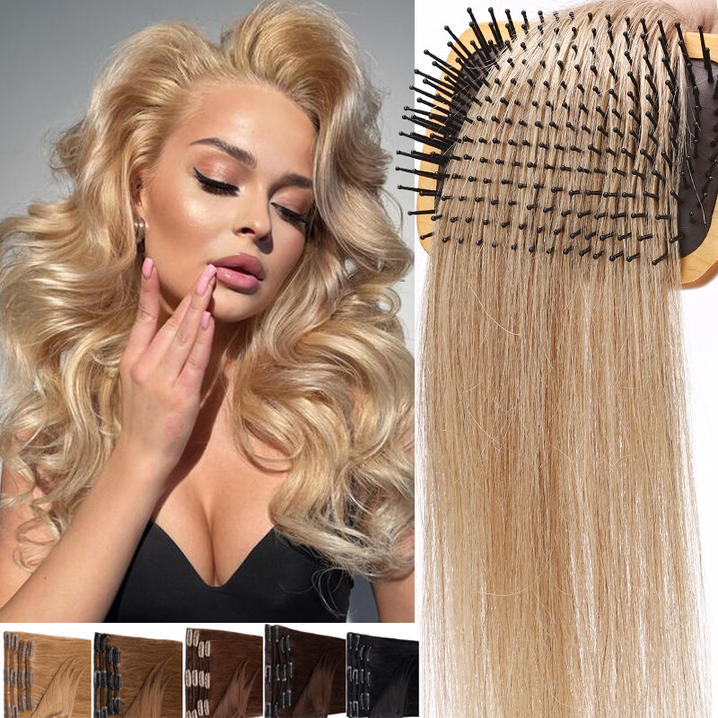 12 14 16 18″ 100% Human Hair Extensions Clip In Real Remy Hair FULL HEAD Caramel