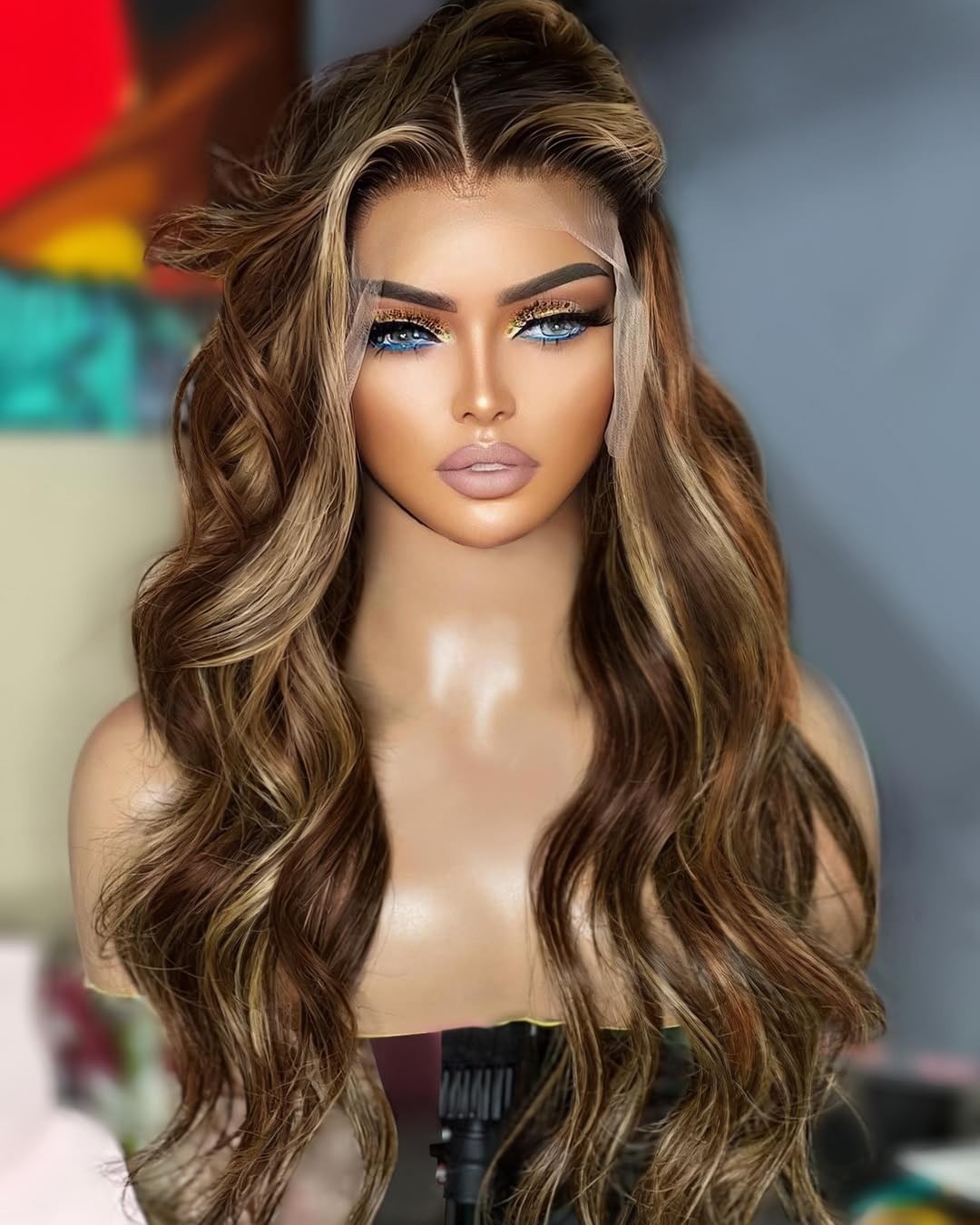 Lace Front Wig Human Hair Blend brown blonde body wave Wigs