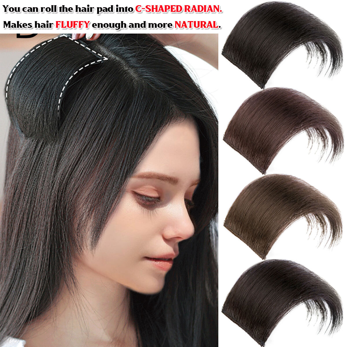 Fluffy 100% Remy Human Hair Clip In Hair Pad Extensions Mini Patches With 2Clips