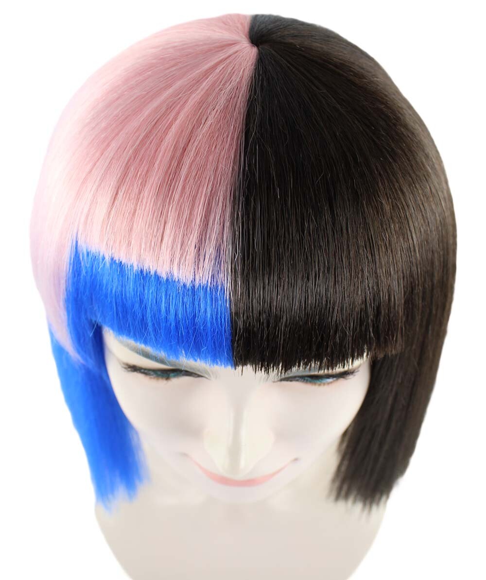 Adult Womens Bob Wig | Black, Pink, & Blue Celebrity Wig, HW-1387A