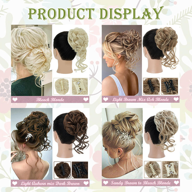 Thick Messy Bun Scrunchie Updo False Cover Curly Claw Clip Hair Extensions Women