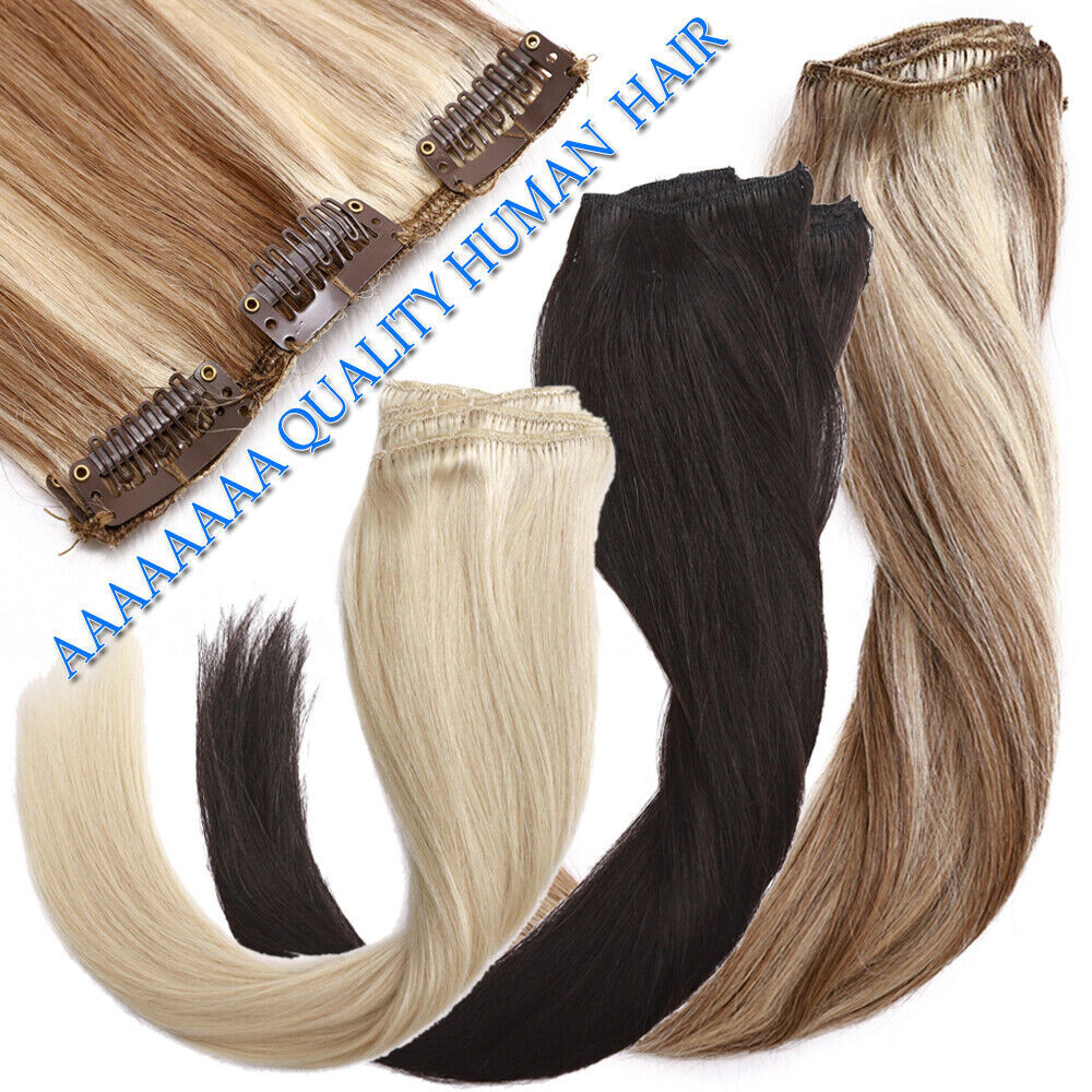 Clip in Hair Extensions Real Human Hair Double Lace Weft Clip-on Remy Hair 24In