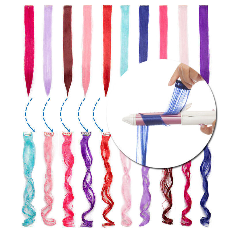 22 Inch Colored Clip in Hair Extensions 10pcs Straight Hair Synthetic Hairpieces