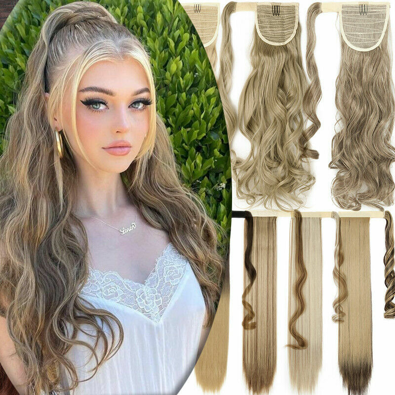 Curly Straight Wrap Ponytail Clip In Hair Extensions Pony Tail As Human Hair US