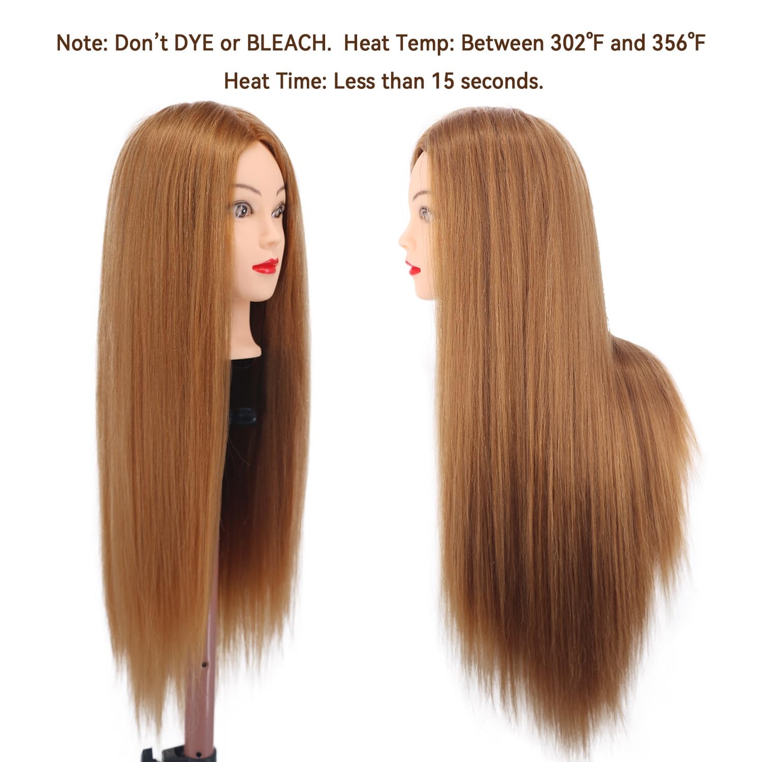 Human Hair Mannequin Head 26-28 for Cosmetology Practice with Clamp Tools