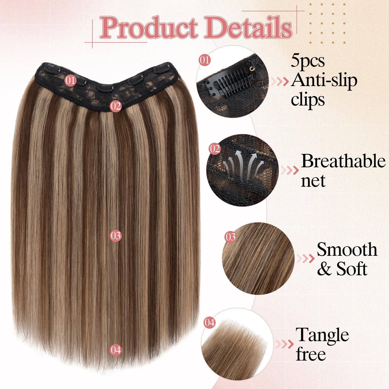 Sego Pro One Pieces Clip In Hair Extensions Human Hair Upgraded V-Shaped 5