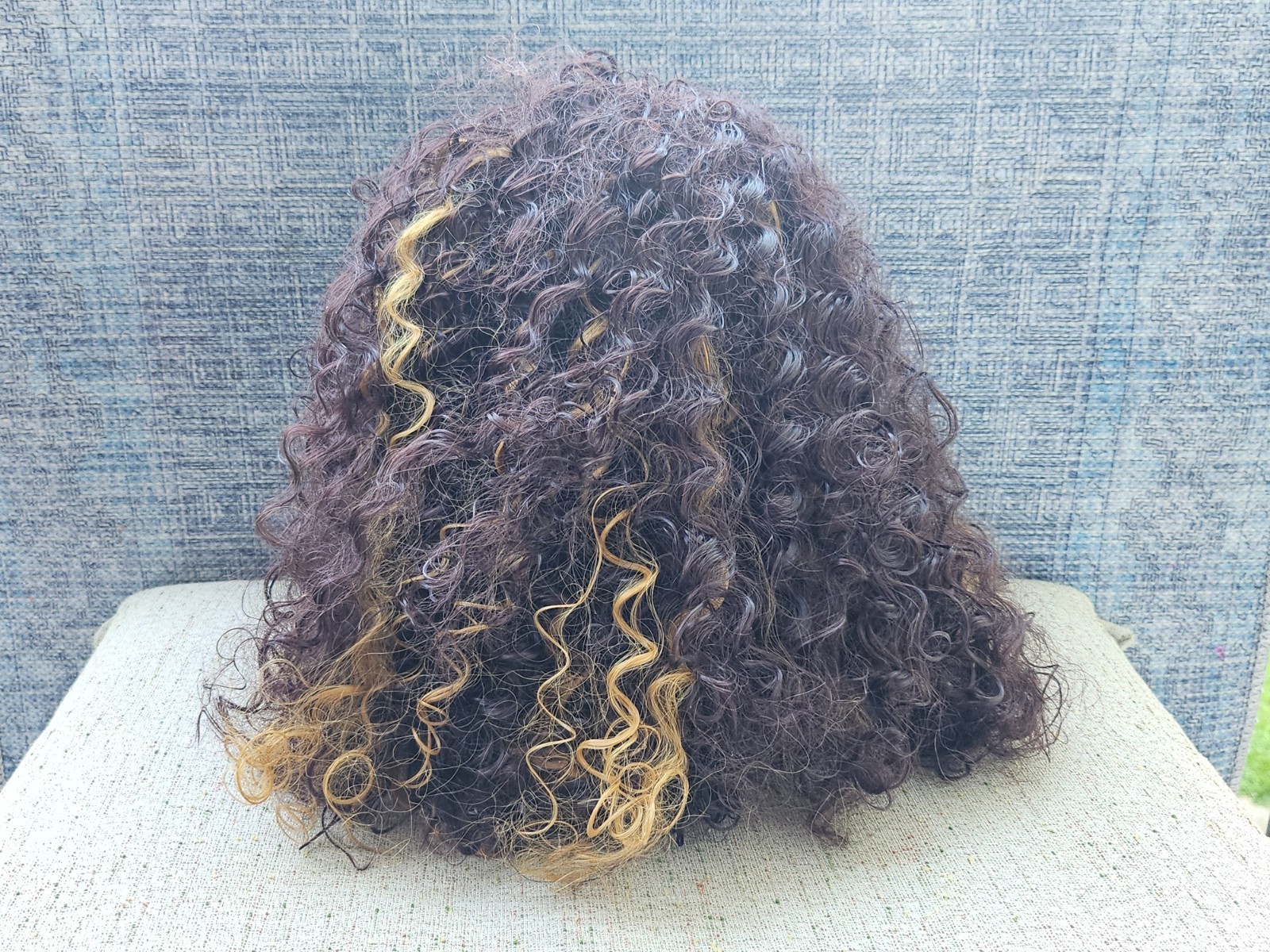 Women Wig Vintage Lazy Style High Temperature Fiber Golden Gradient Long Curly