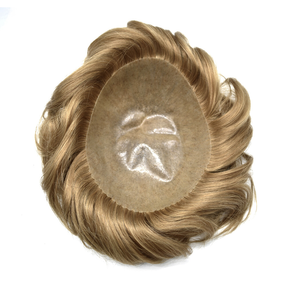 Mens Toupee Human Hair Systems Full Poly Thin Skin Hair Piece Replacement System