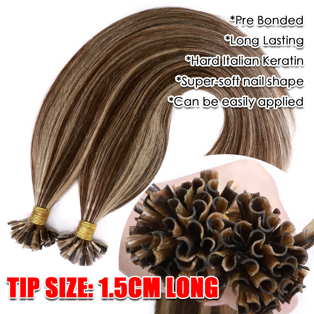 US Pre Bonded U Nail Tip 100% Human Remy Hair Real Keratin Hair Extensions 16-24