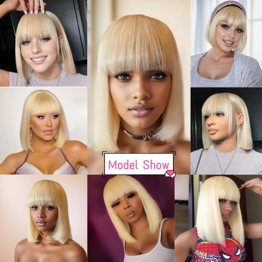 12″ Short Black Straight Wig with Bangs for Women,Made Of High Temperature Fiber