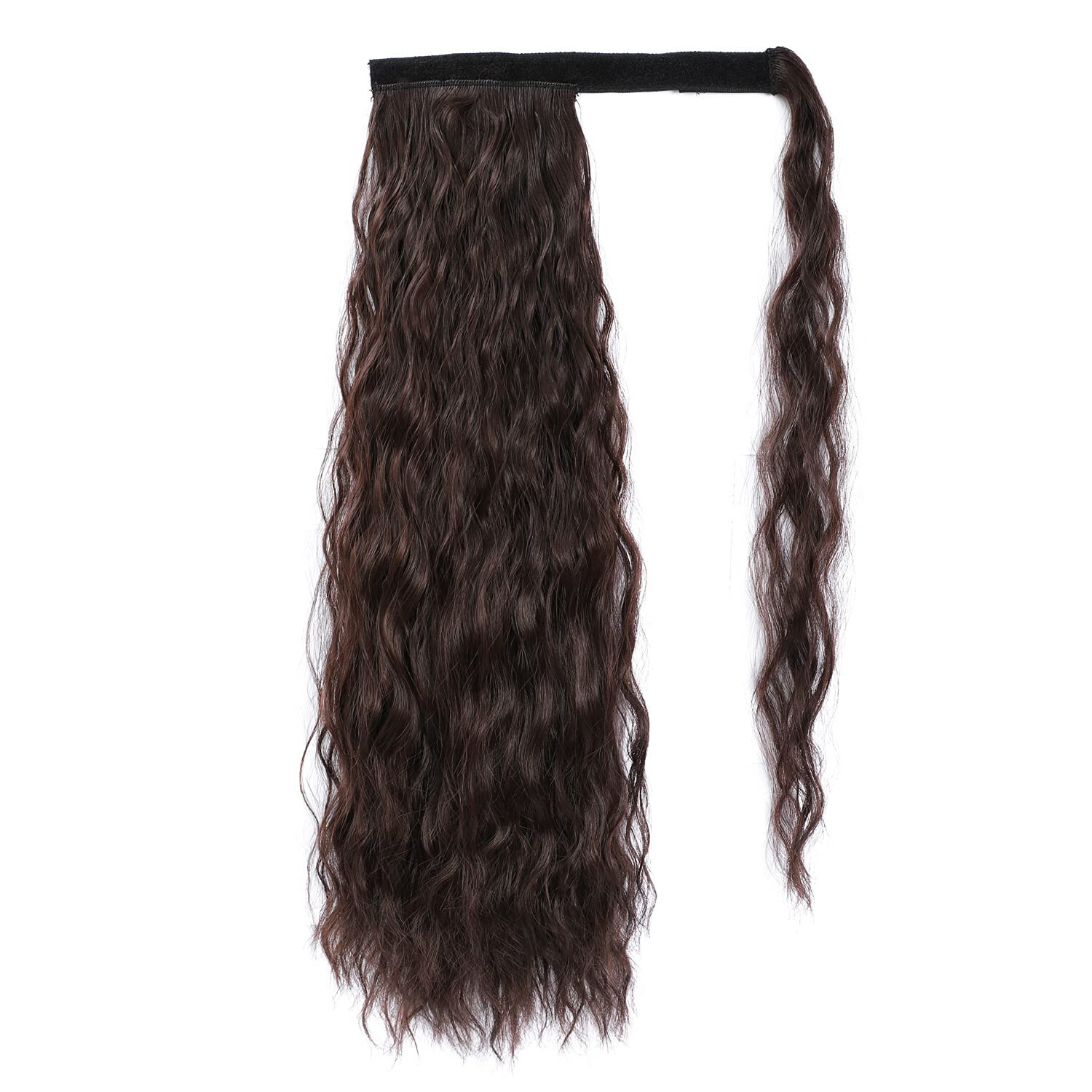 PEACOCO 16″ Wrap Corn Wave Ponytail Extension brown 2# synthetic hairpiece YMT01