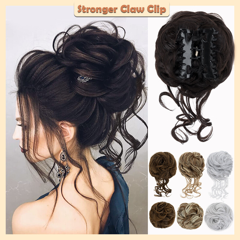 Real As Human Messy Bun Chignon Claw Clip in Hair Extensions Thick Scrunchie 65g