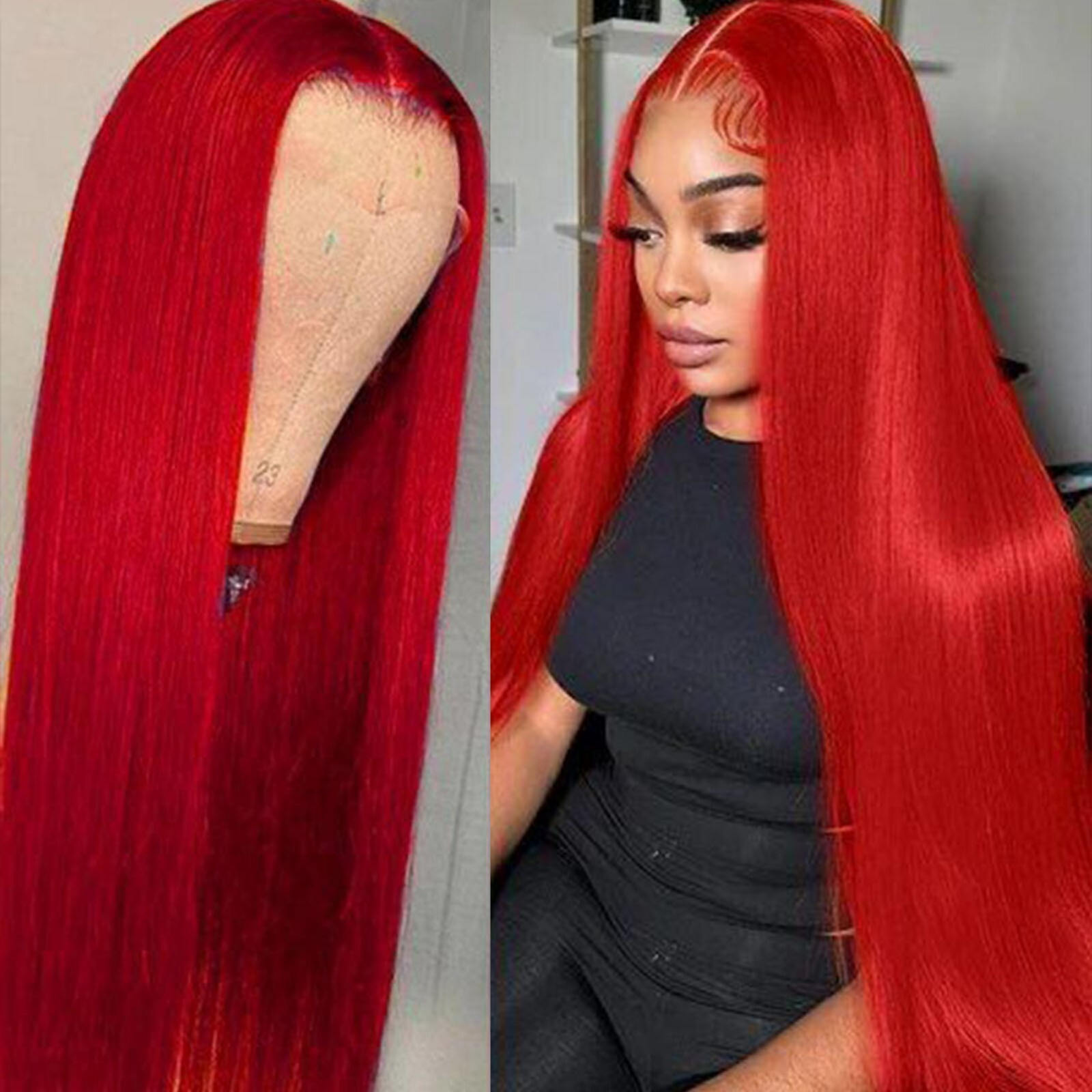 32 Inch Red Hair Synthetic Lace Front Wigs Pre Plucked Natural Long Straight Wig