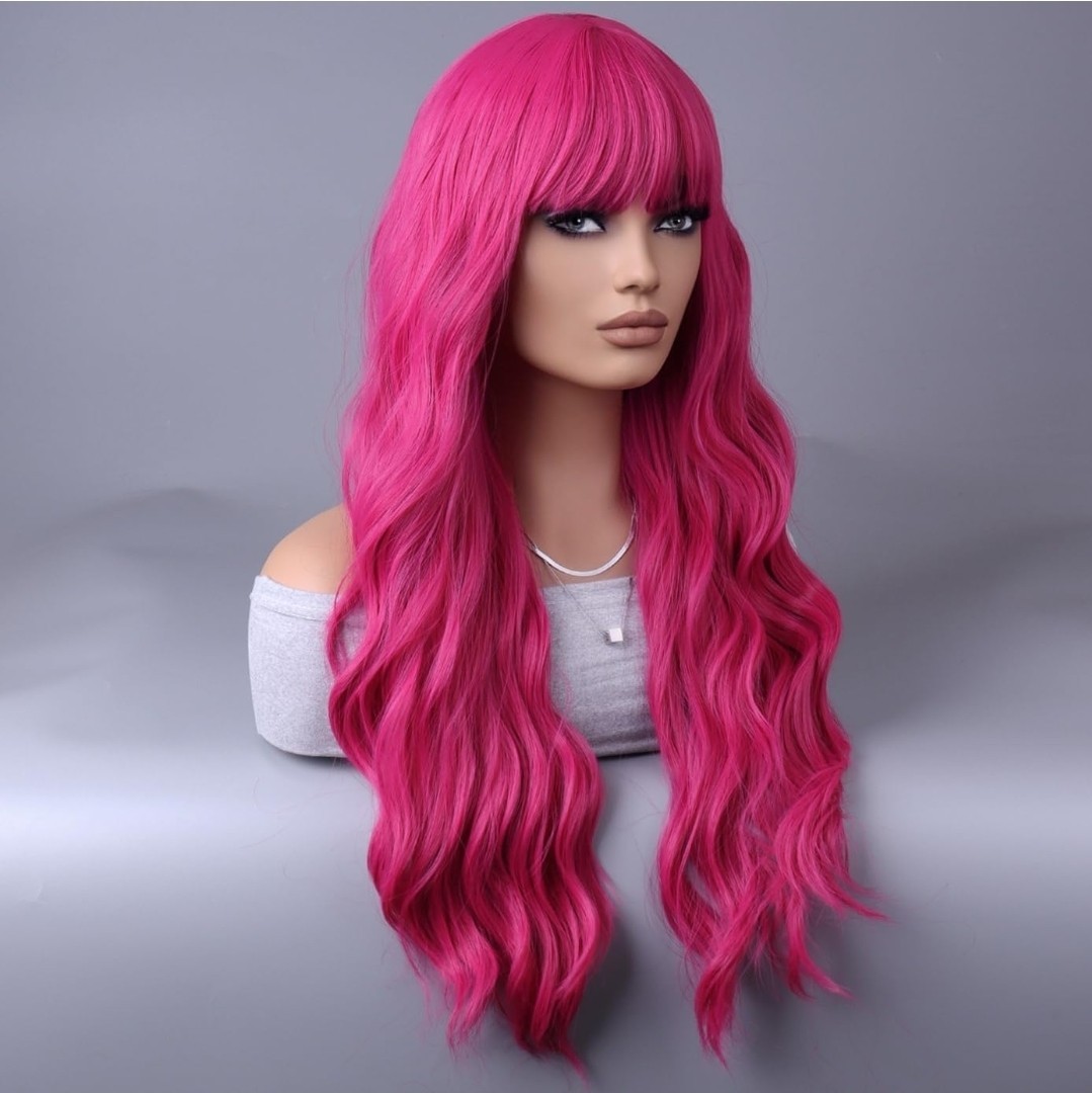 Long Platinum Hot Pink Magenta Balayage Wig – Long Wavy Rainbow Multicolor Hair