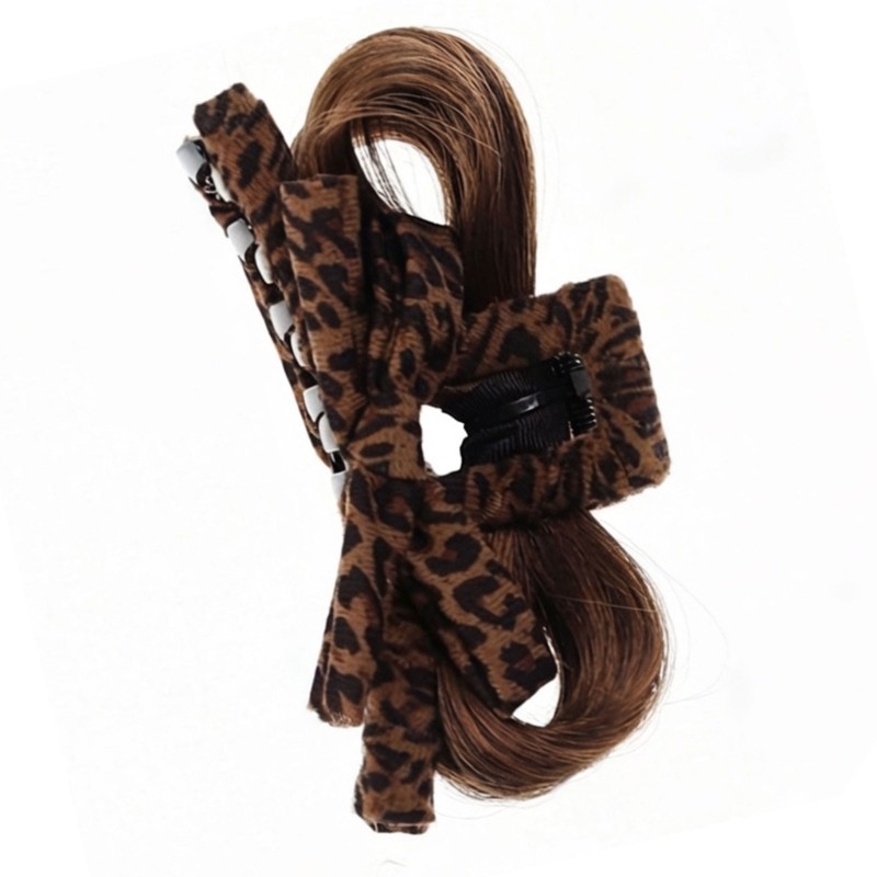 Fashion Animal Print Bowknot Claws Clip On Bun Extension for Quick Hair Change