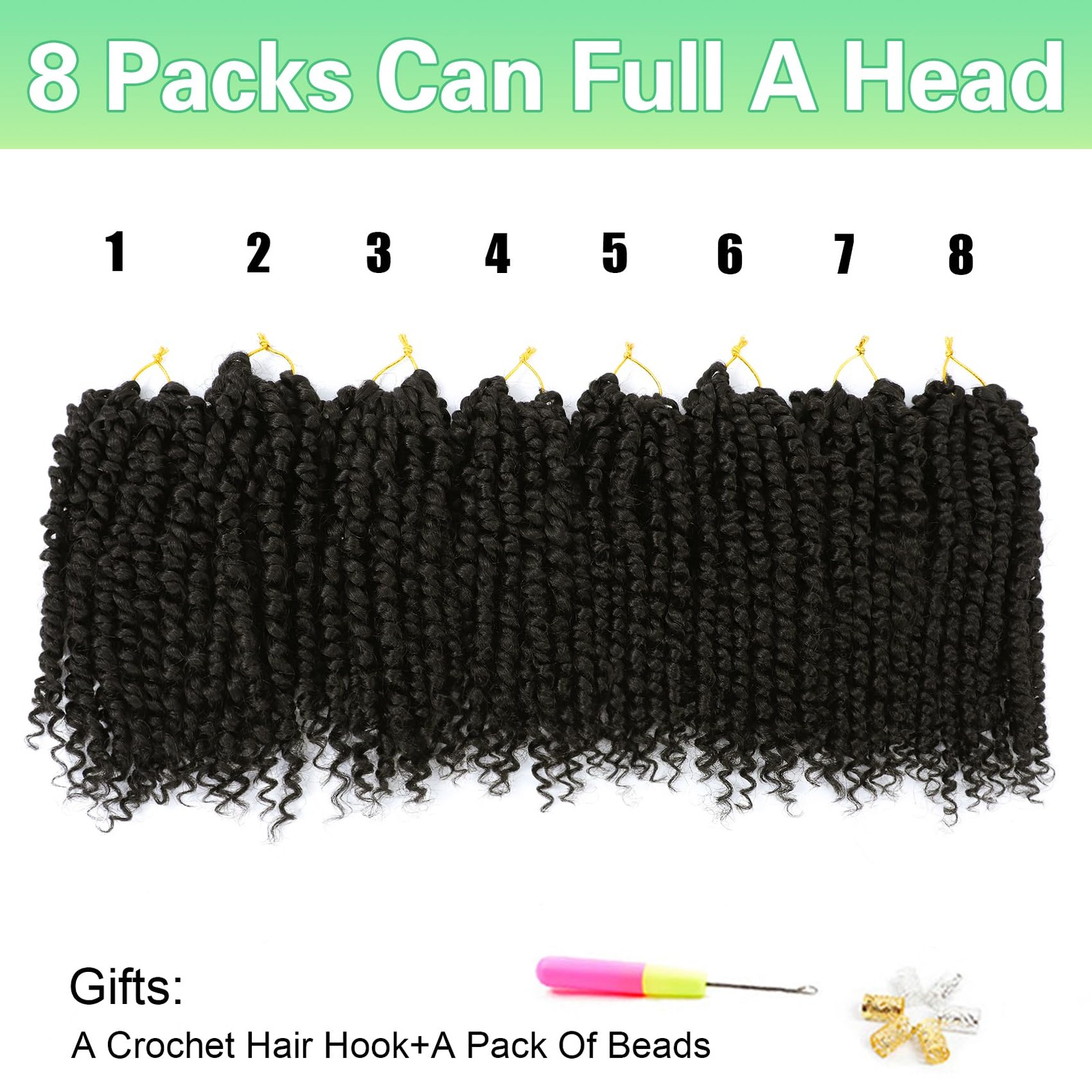8-inch Pre-Twisted Passion Twist Crochet Hair – 8 Packs, Soft & Lightweight