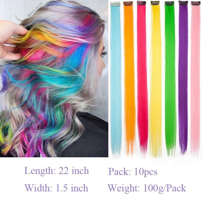 10PCS 20″ Multi Pink Colour Clip In Highlight Streaks Hair Extensions as Human