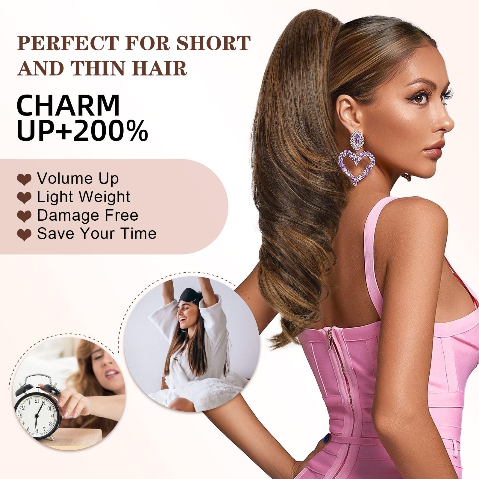 Claw Clip Ponytail Extension 18 Inch Brown Black Wavy Curly – Easy to Wear