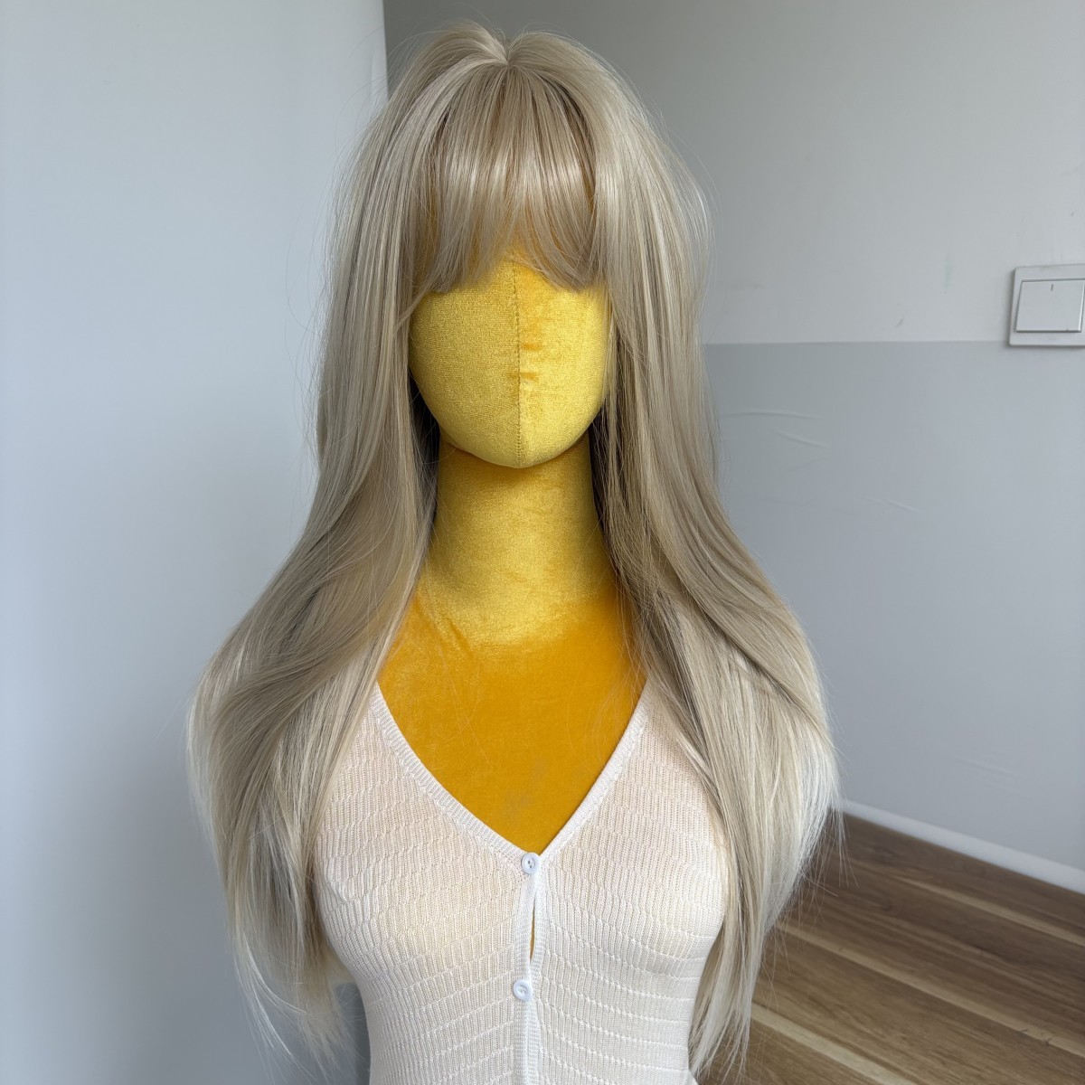 Heat Resistant Hair Natural Costume Wigs With Bangs Mixed blonde Long Straight