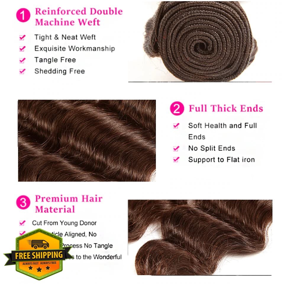 Raivide Color Brown-#4DP deep wave human hair 12 14 16 inch