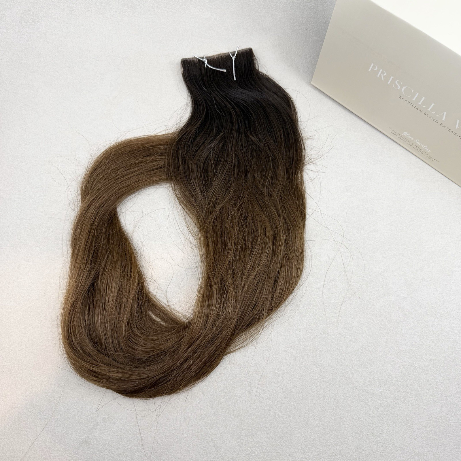 Glam Seamless x Priscilla Valles Tape In Hair Extension 25″ #5 Med Brown Ombré
