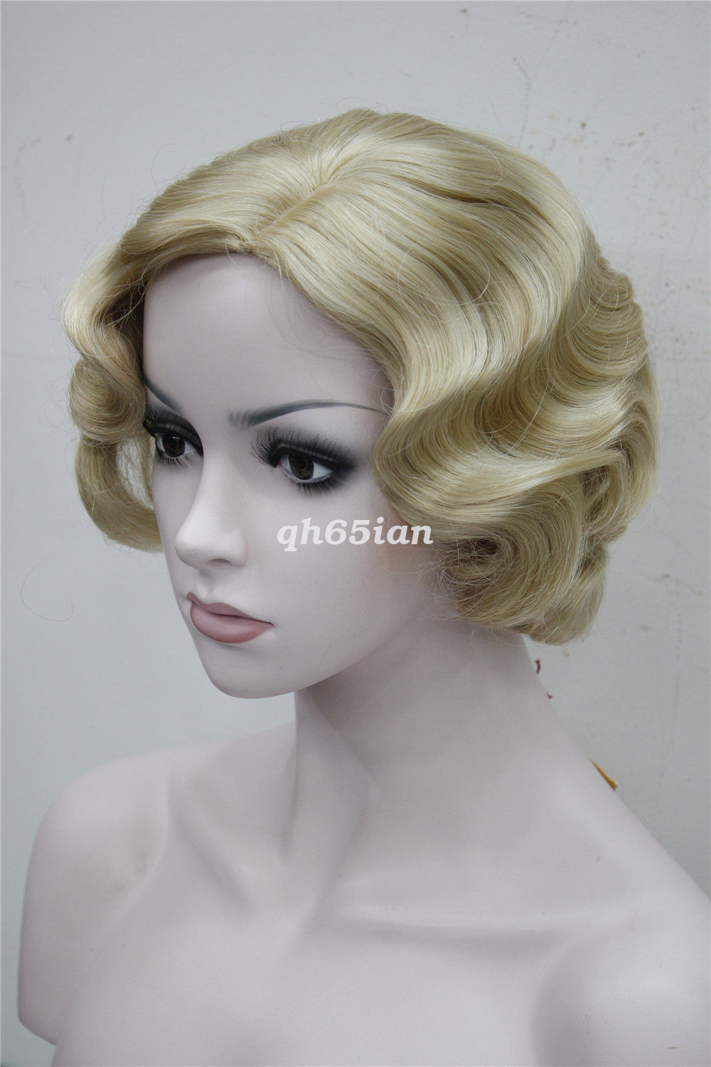 Womens Retro Short Finger Wave Curly Wavy Pinup Wigs Halloween Cosplay Wig