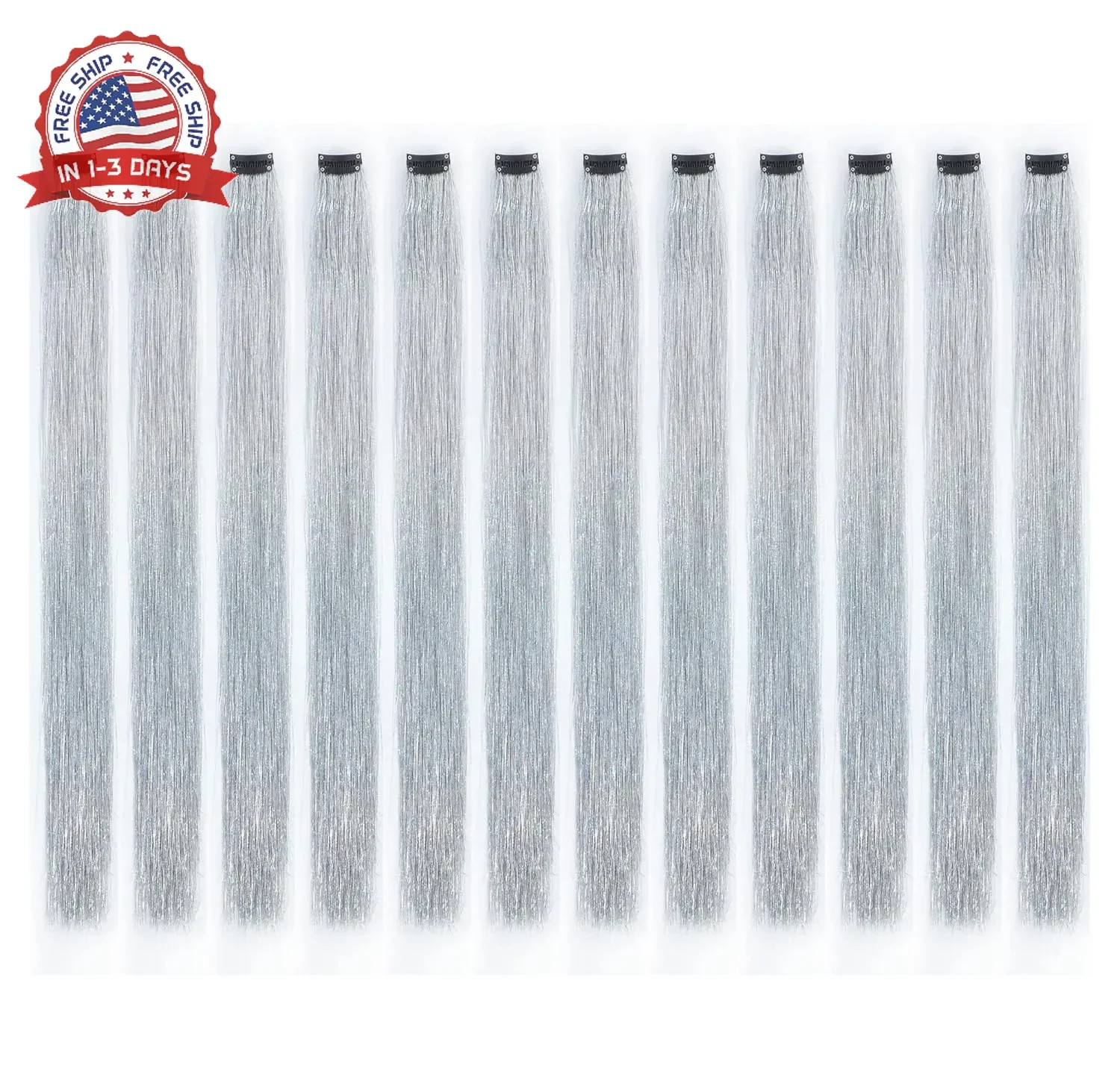 SWACC 12 Pcs Straight One Color Party Highlights Clip on in Hair Extensions For