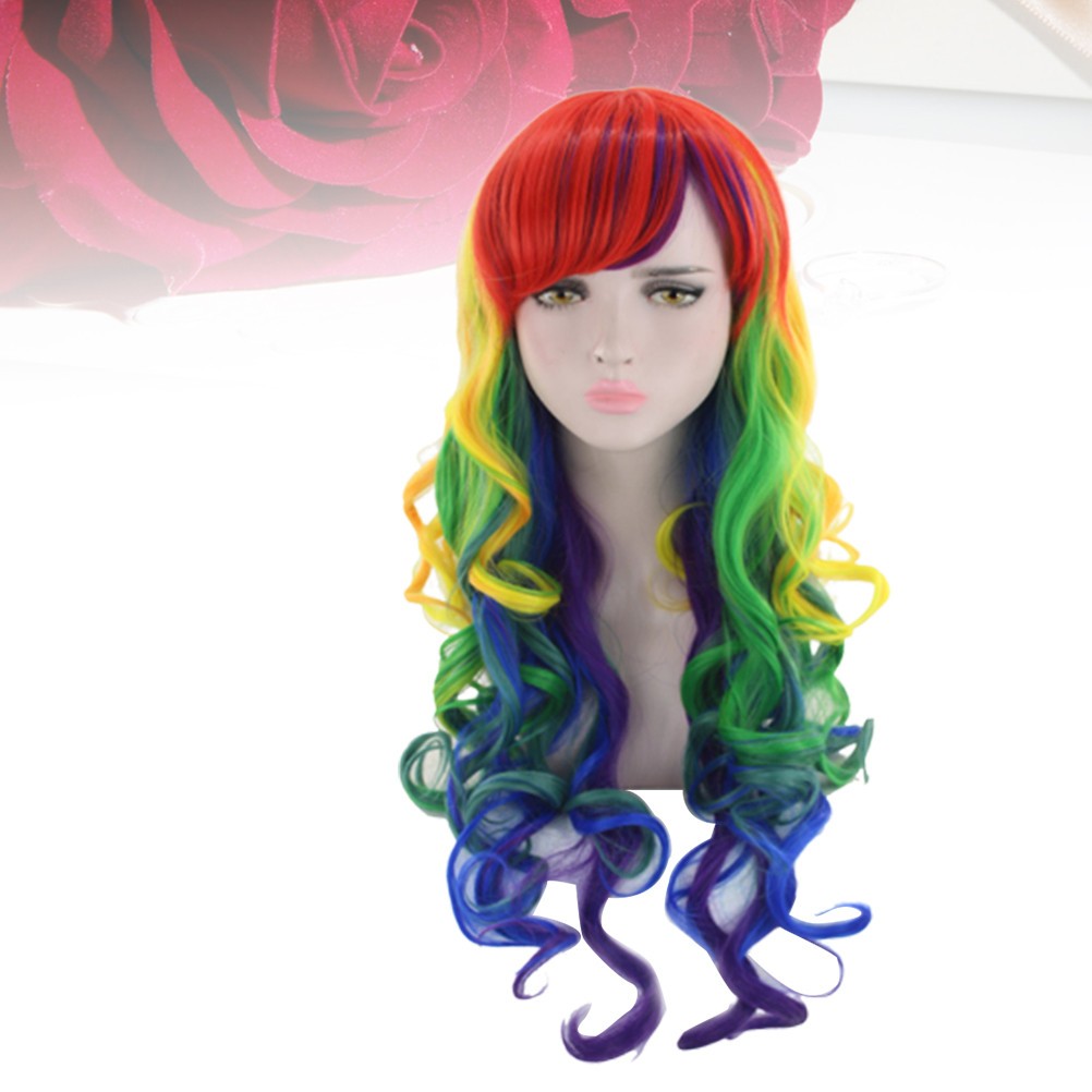 Gradient Color High Temperature Fiber Wig Wavy Curly Hair Wig for Cosplay Party