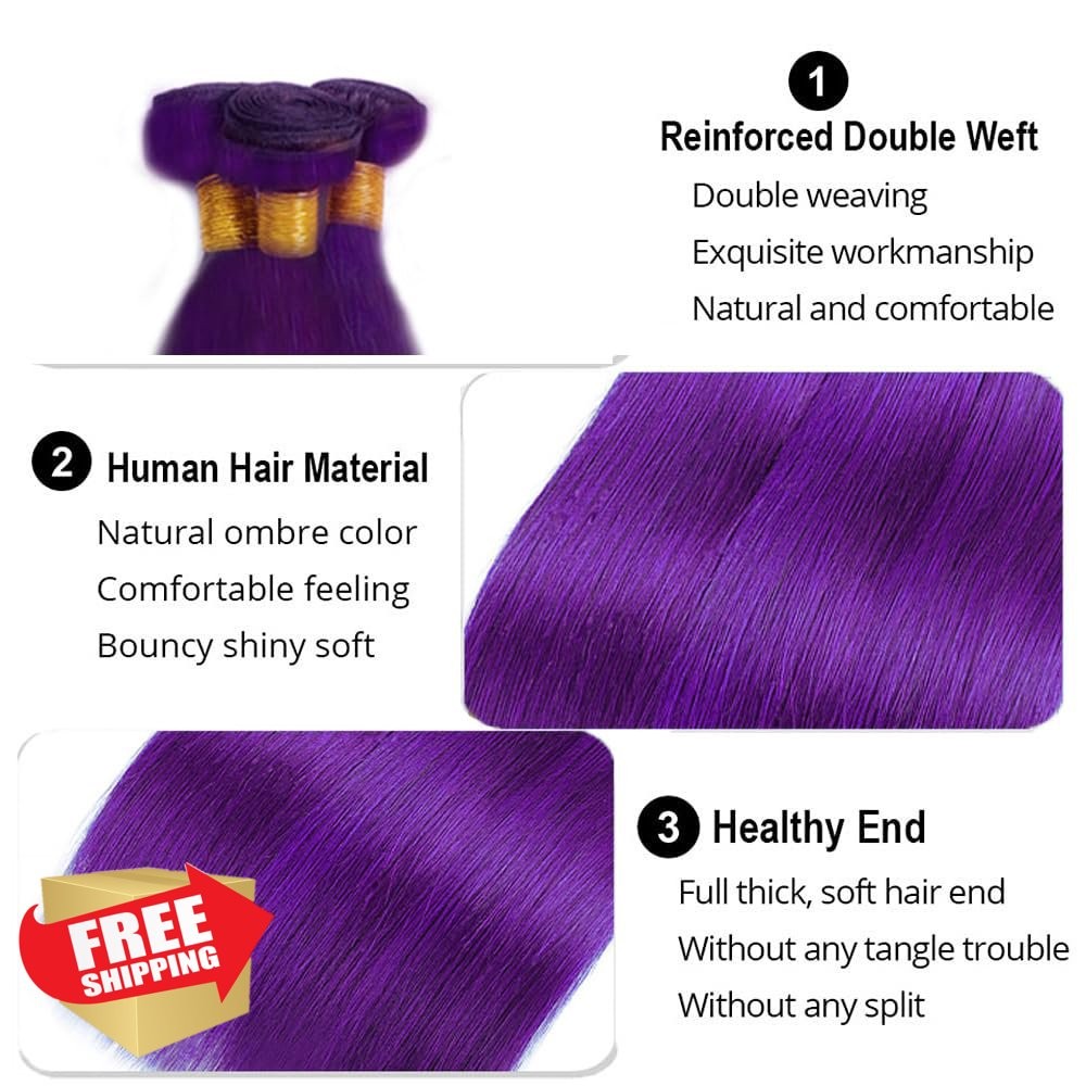 NecvDcvs Purple 22 26″ 3pk Straight Bundles