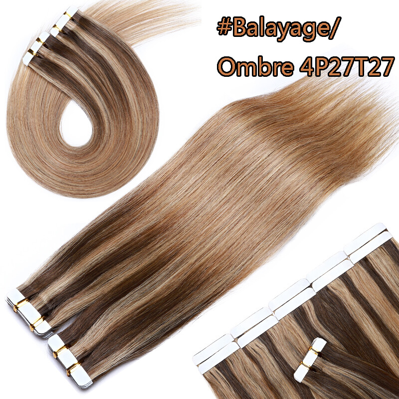 Tape In 100% Real Human Hair Extensions Russian Skin Weft Highlight 14″-24″ Long