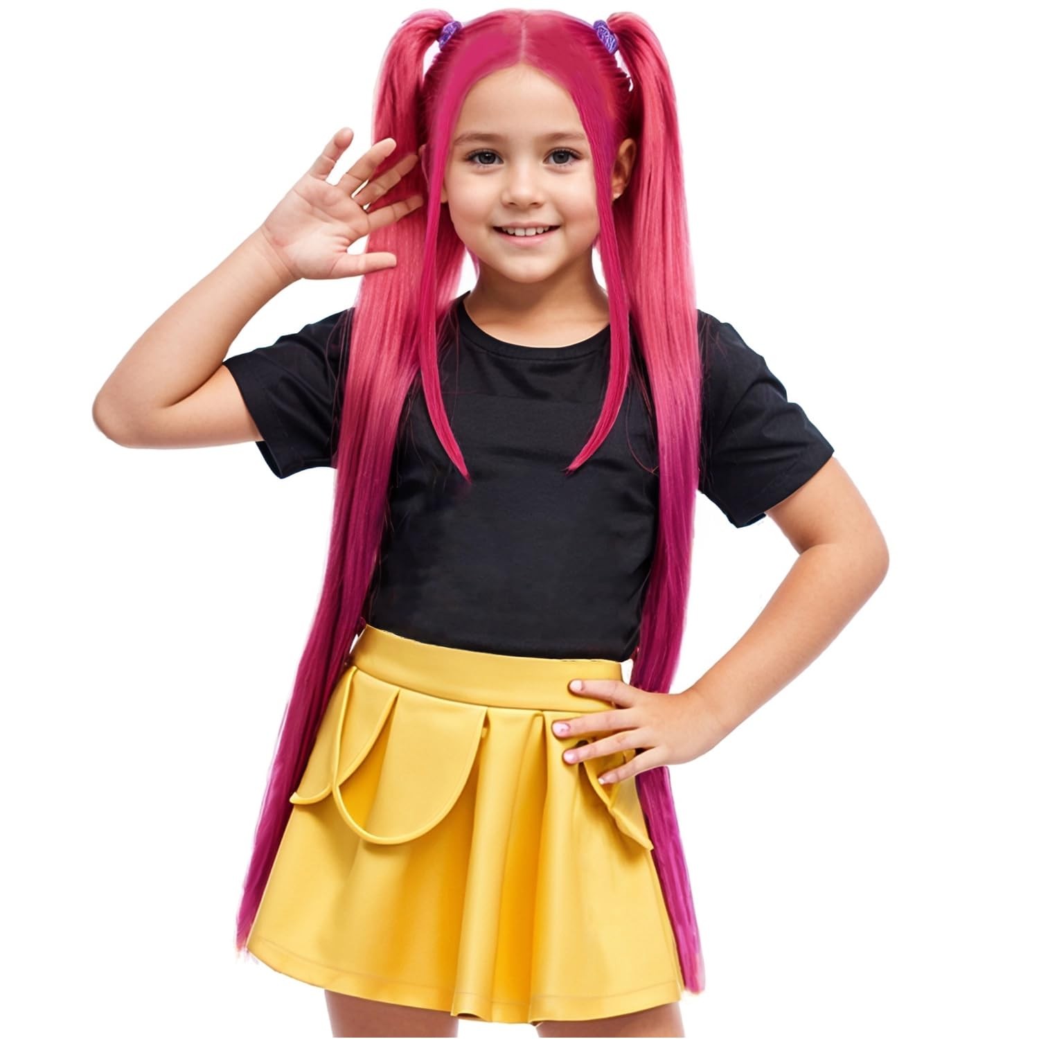 PATTNIUM Hot Pink Wig for Kids Long Straight 21.5 Inch,