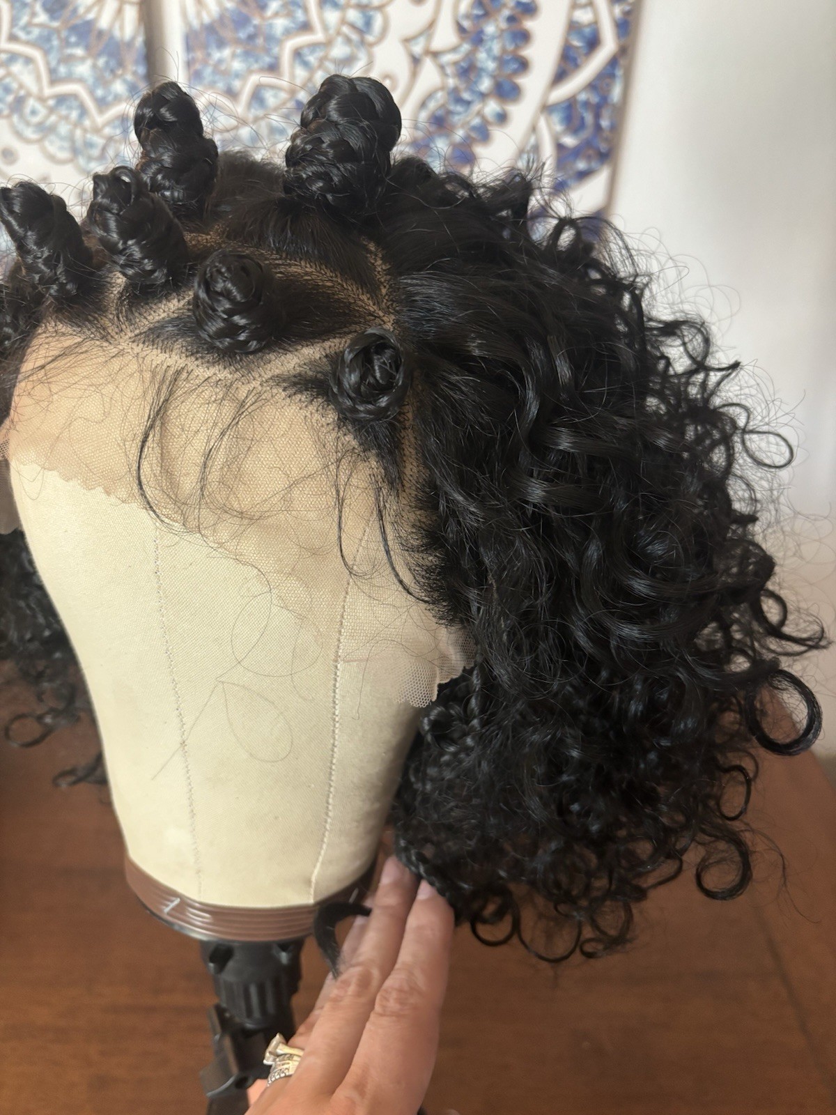 Lave Front Curly Synthetic Breaded Stylish Dark Brunette Bob Wig