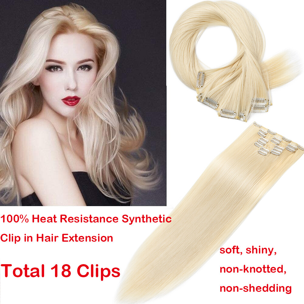 8 Pieces Hair Full Head Natural Clip in Hair Extensions Straight Curly For Woman