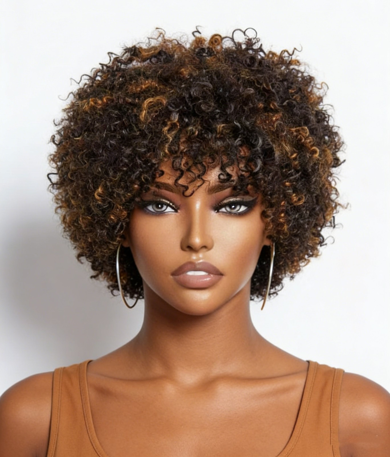 Blonde Highlights Afro Kinky Curly Pixie Cut Wig 150% Full Machine Made Wig