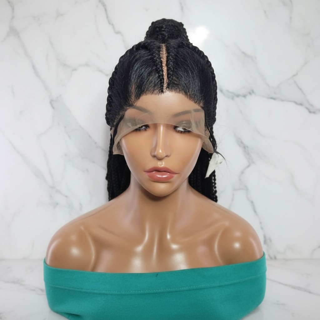 Braided Wig. Two Braids Feeds into Deep Waves. Full Lace with baby hair