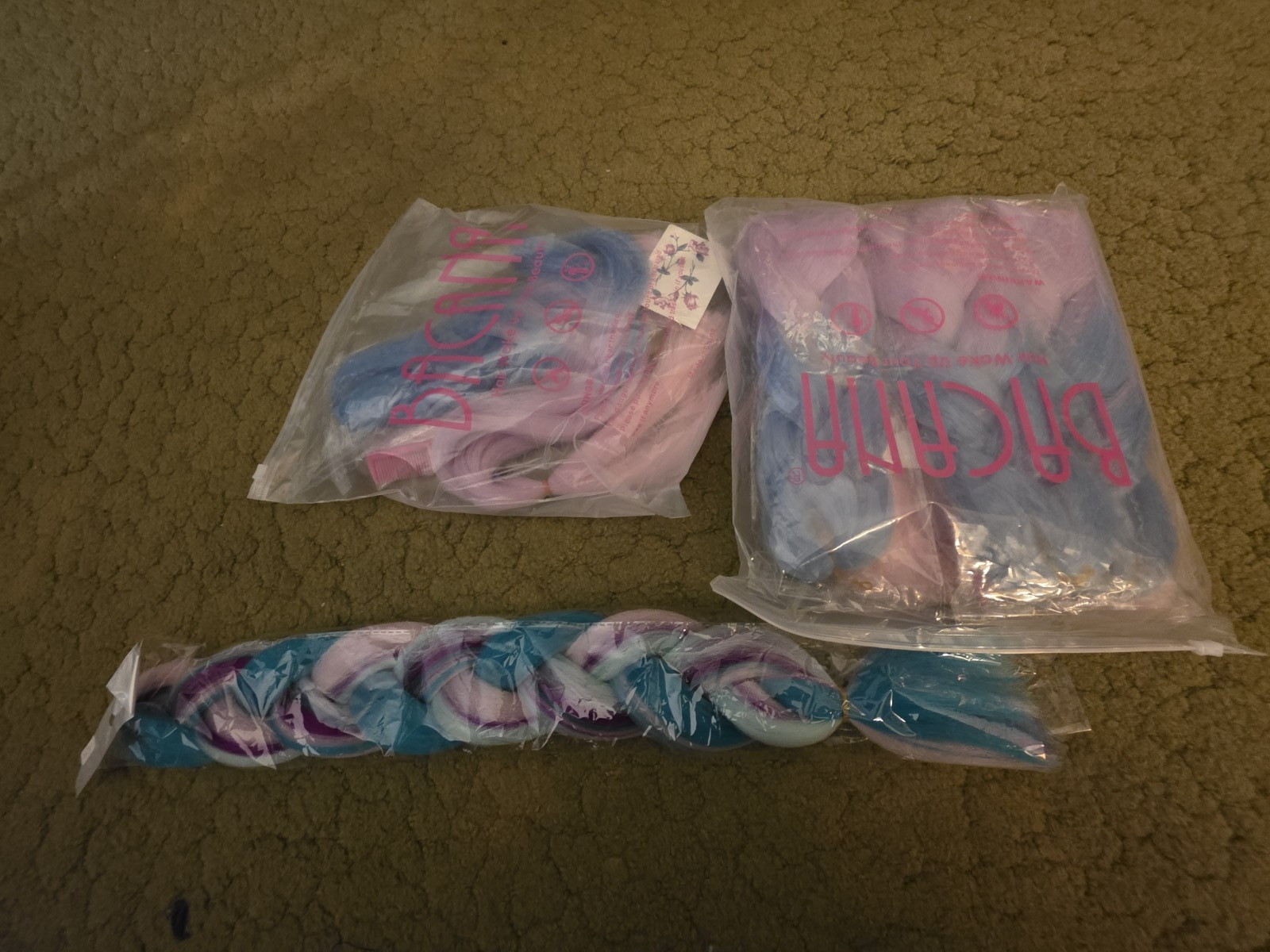 BACANA Synthetic Braid Hair Extensions Blue Pink Purple, 3-Pack 21-30 in