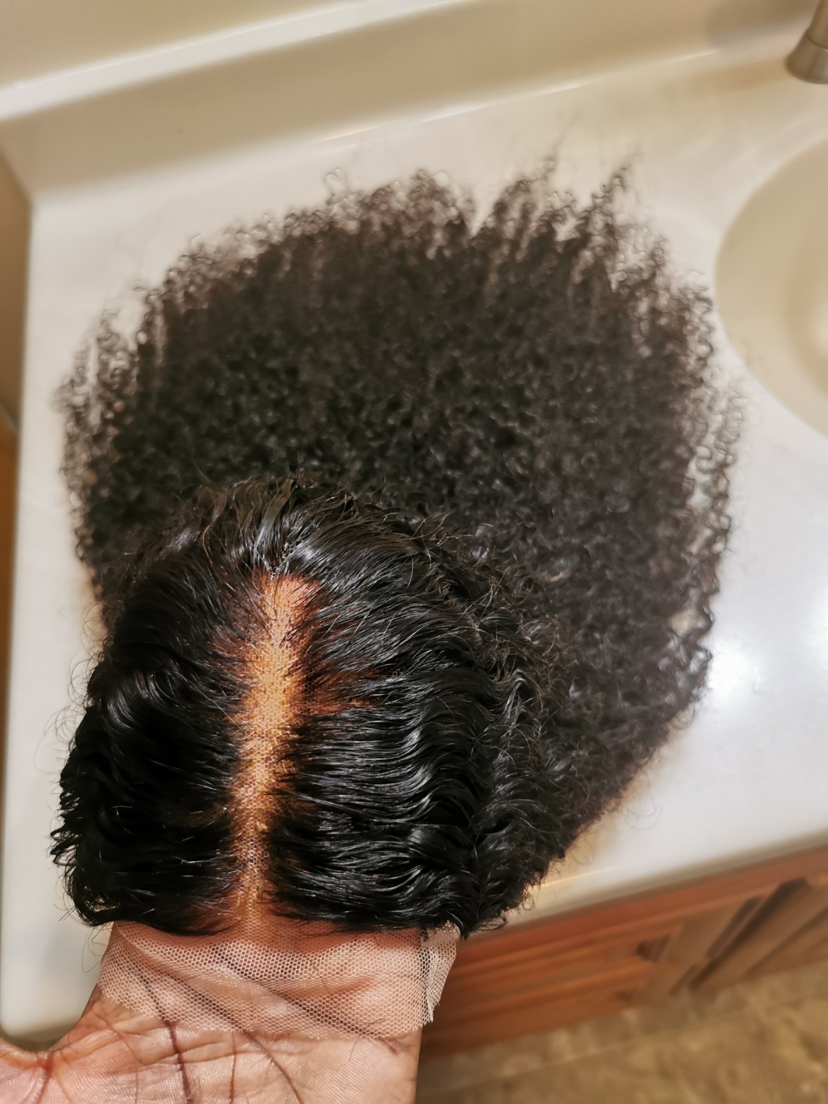 Quality Natural Black Burmese Curly Human Hair Glueless Closure Wig 24″ Handmade