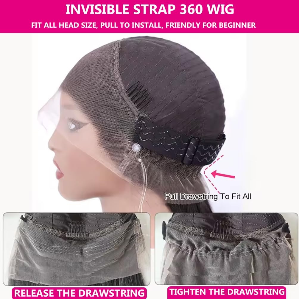 Gurxen 360 Lace Front Wigs Human Hair Hidden Strap Deep Wave Lace Frontal Wig